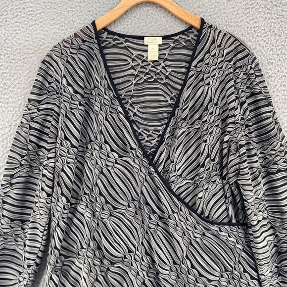 J Jill Top Womens Extra Large Gray Burnout Surplice Neck Long Sleeves Stretch - Picture 2 of 9